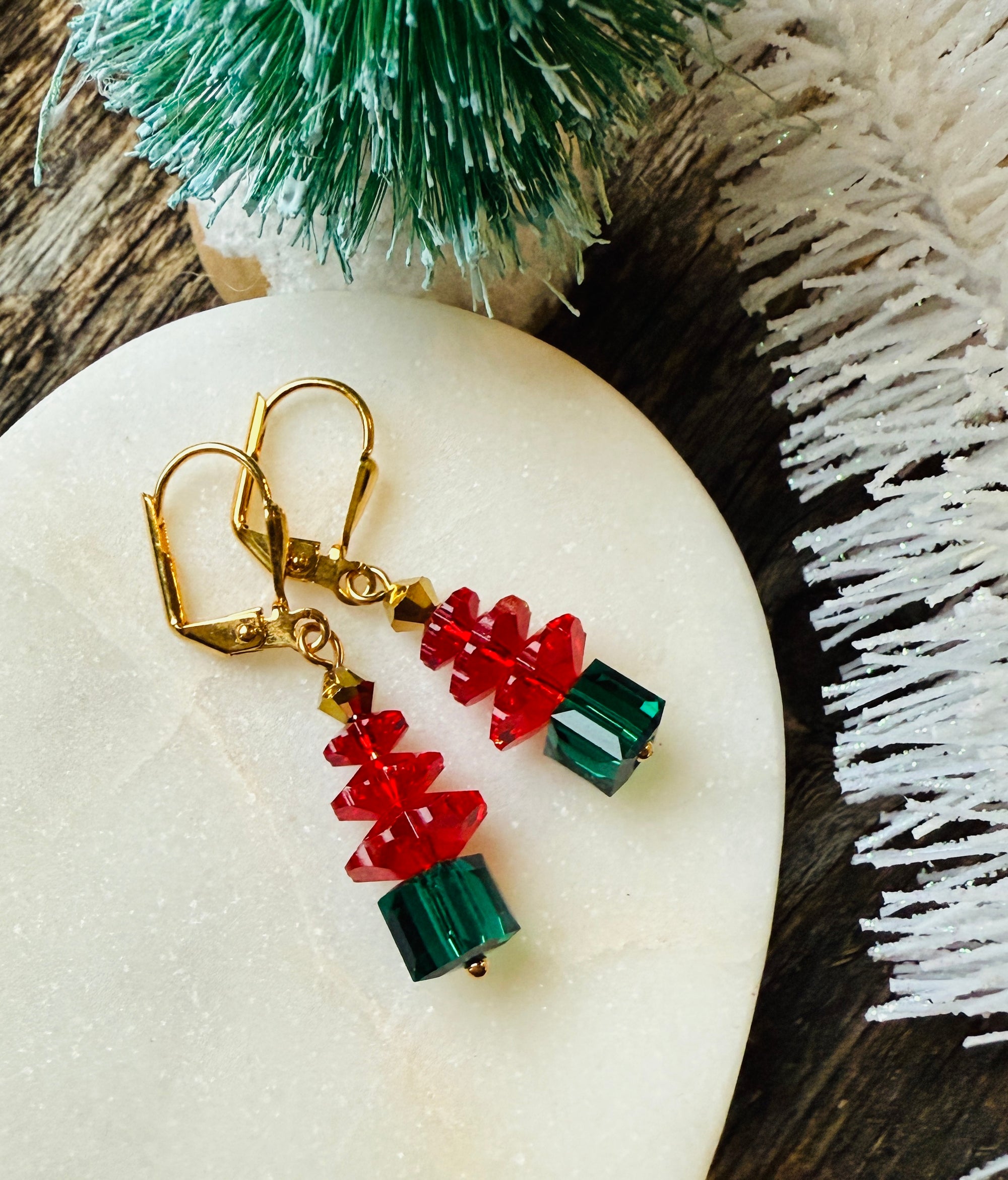 Crimson Crystal Christmas Tree Earrings