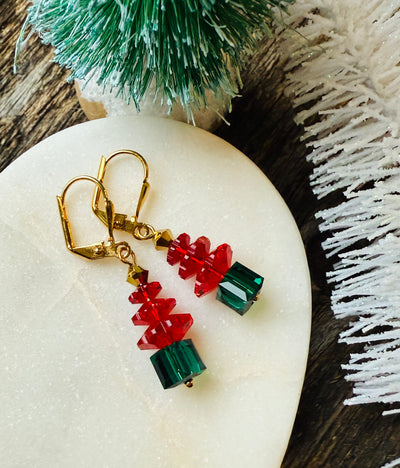 Crimson Crystal Christmas Tree Earrings