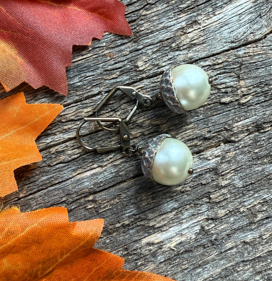 Cream Acorn Earrings
