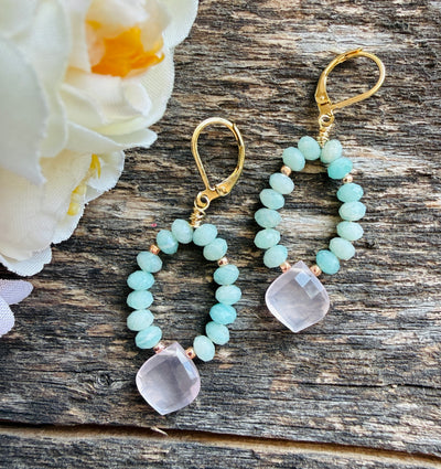 Saltwater Rose Gem Hoop Earrings