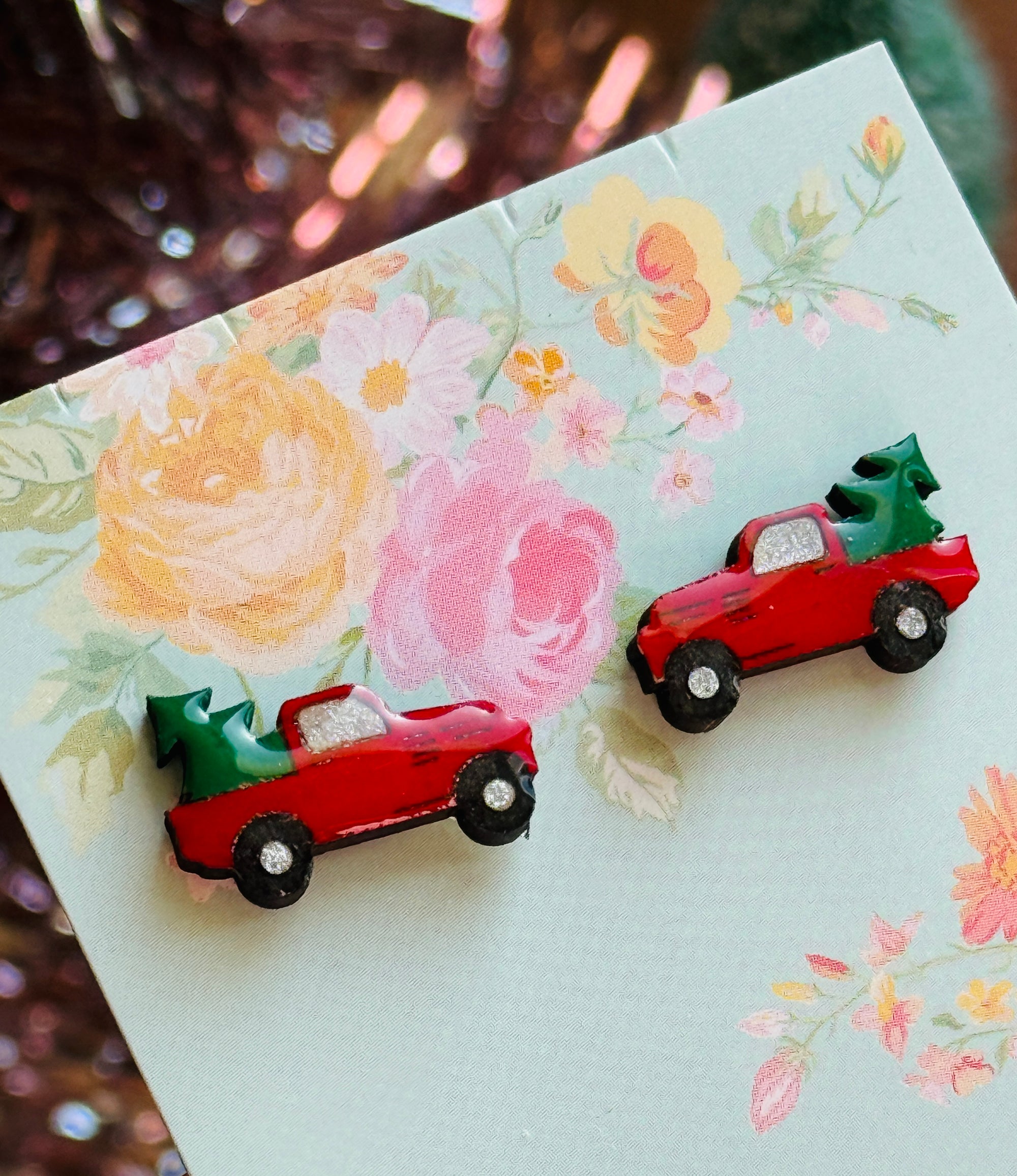 Red Truck Christmas Stud Earrings
