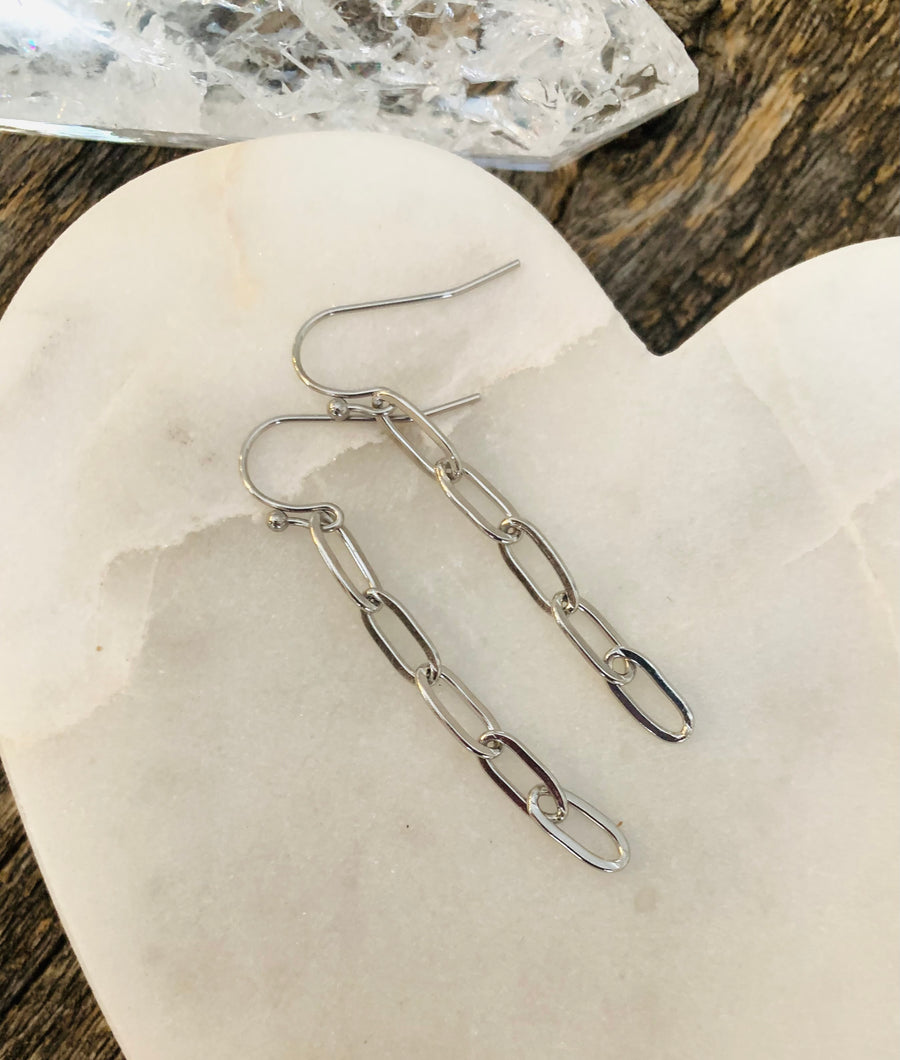 Classic Silvertone Paperclip Link Earrings