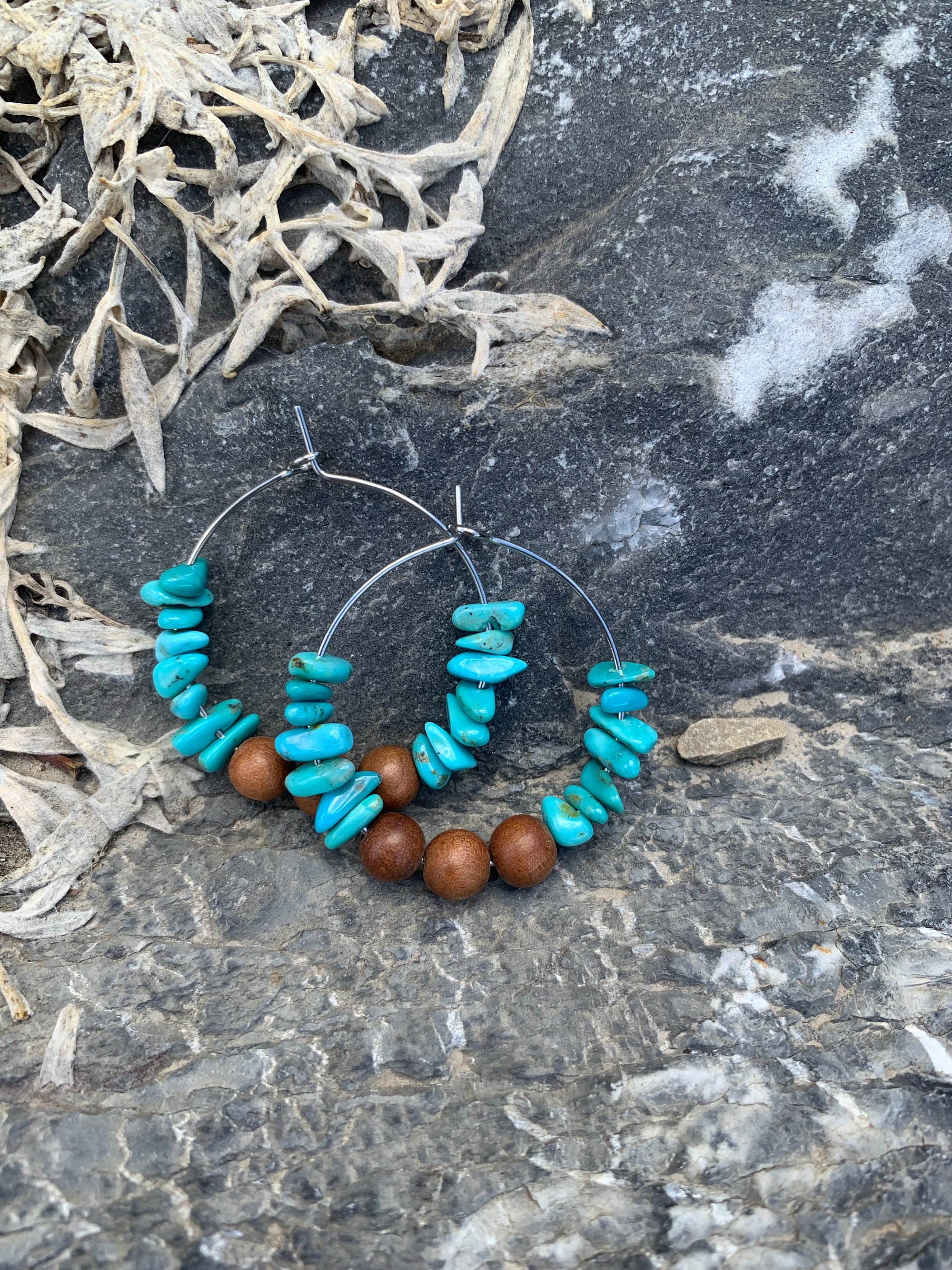 Sandalwood & Kingman Turquoise Hoops
