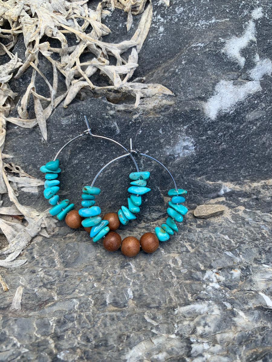 Sandalwood & Kingman Turquoise Hoops