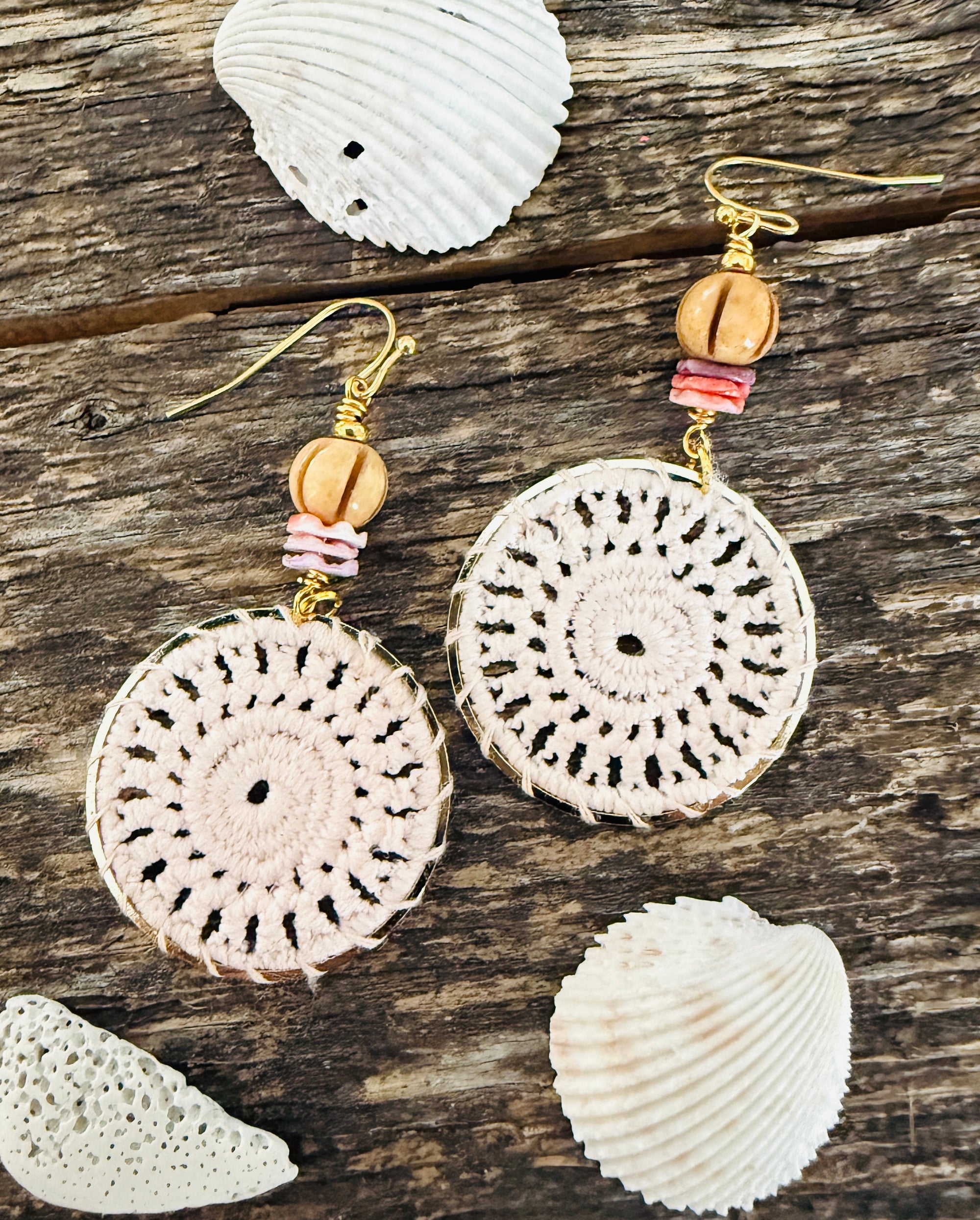 Pink Shell Summer Doily Earrings