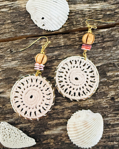 Pink Shell Summer Doily Earrings
