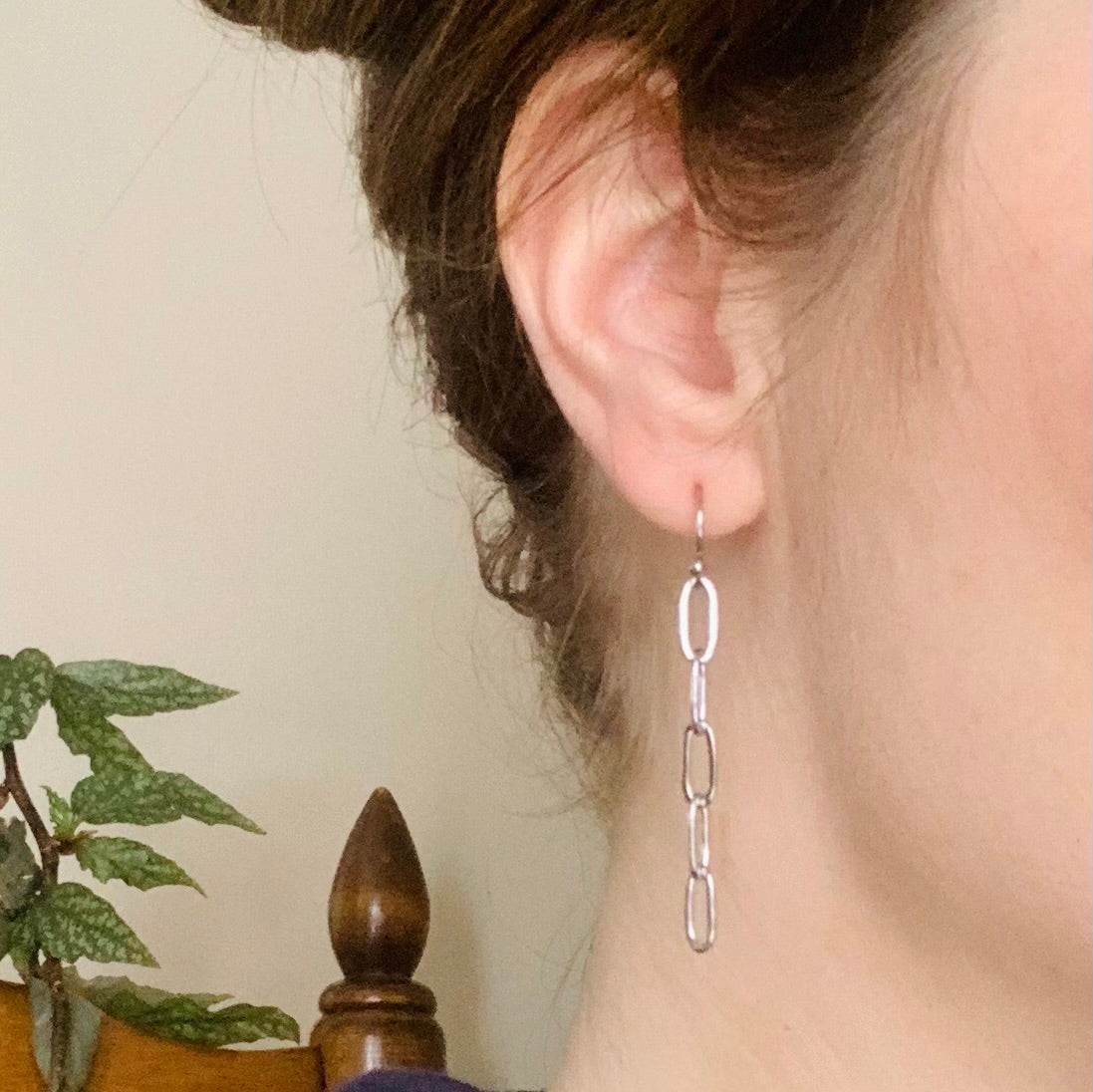 Classic Silvertone Paperclip Link Earrings