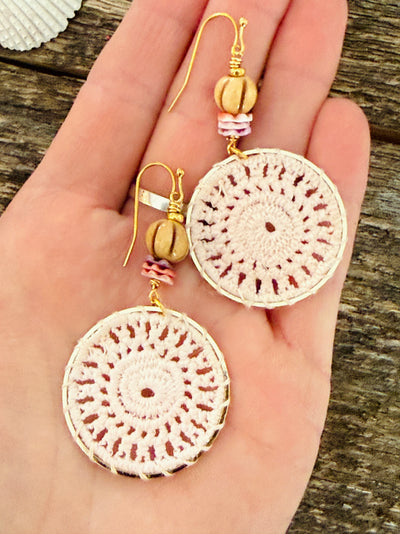 Pink Shell Summer Doily Earrings