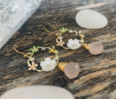 Rose Quartz Bee Garden Earrings