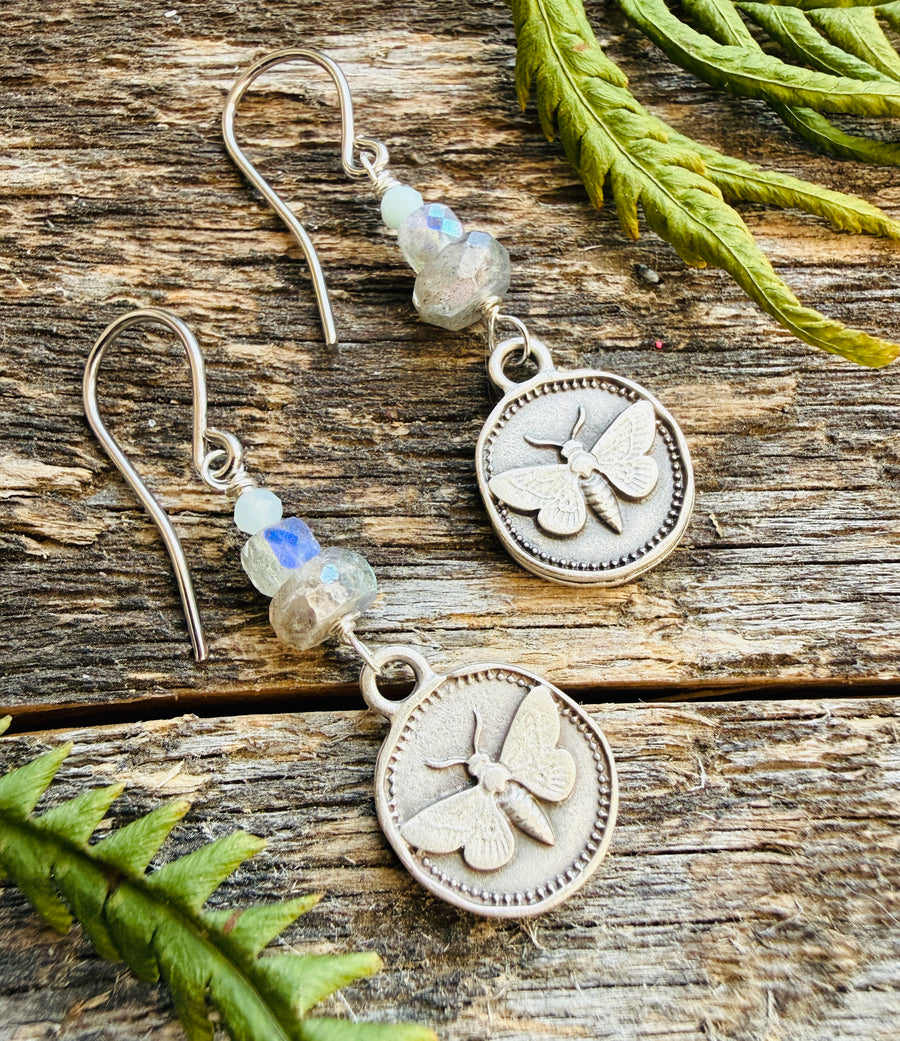 Labradorite Moth Earrings