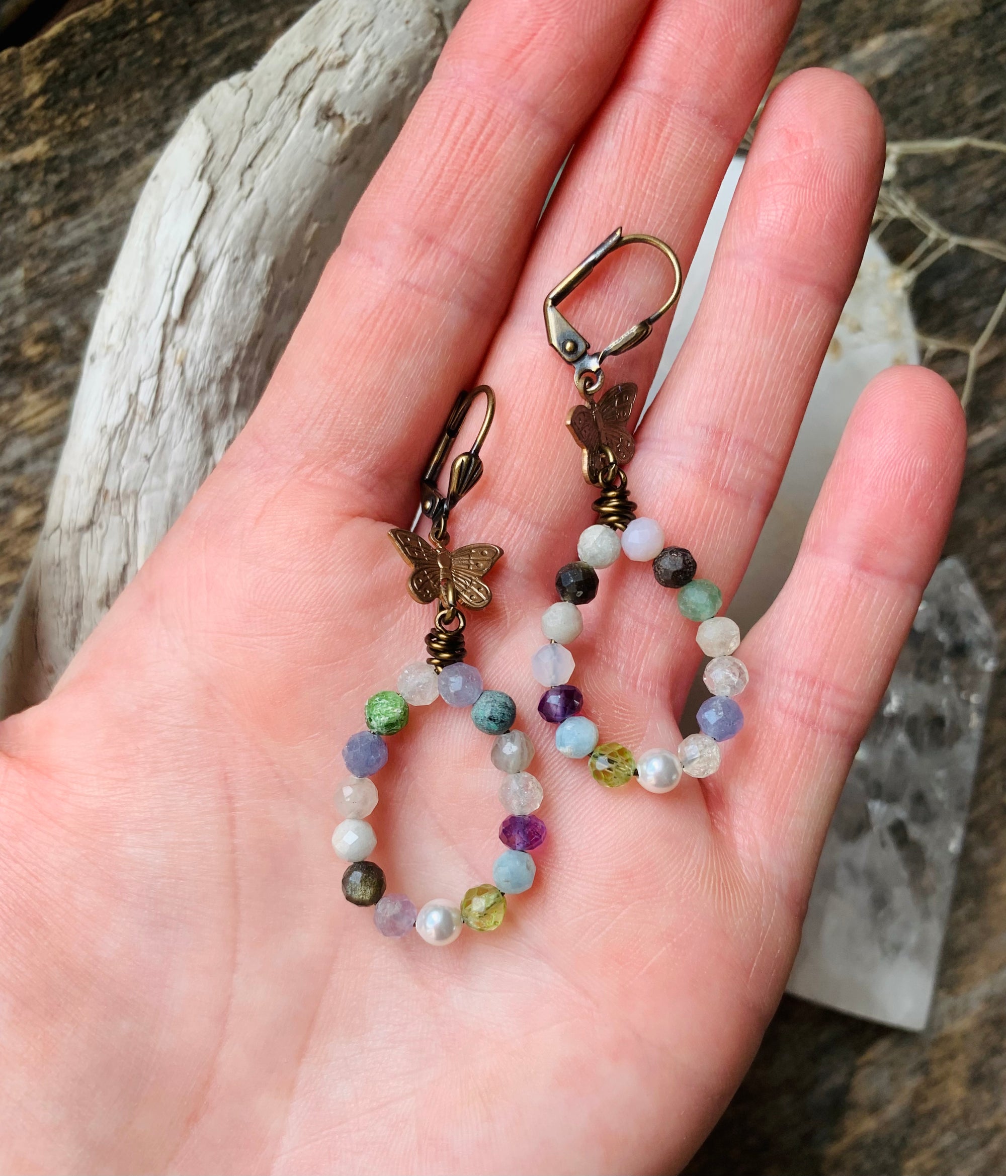Gemstone Butterfly Earrings