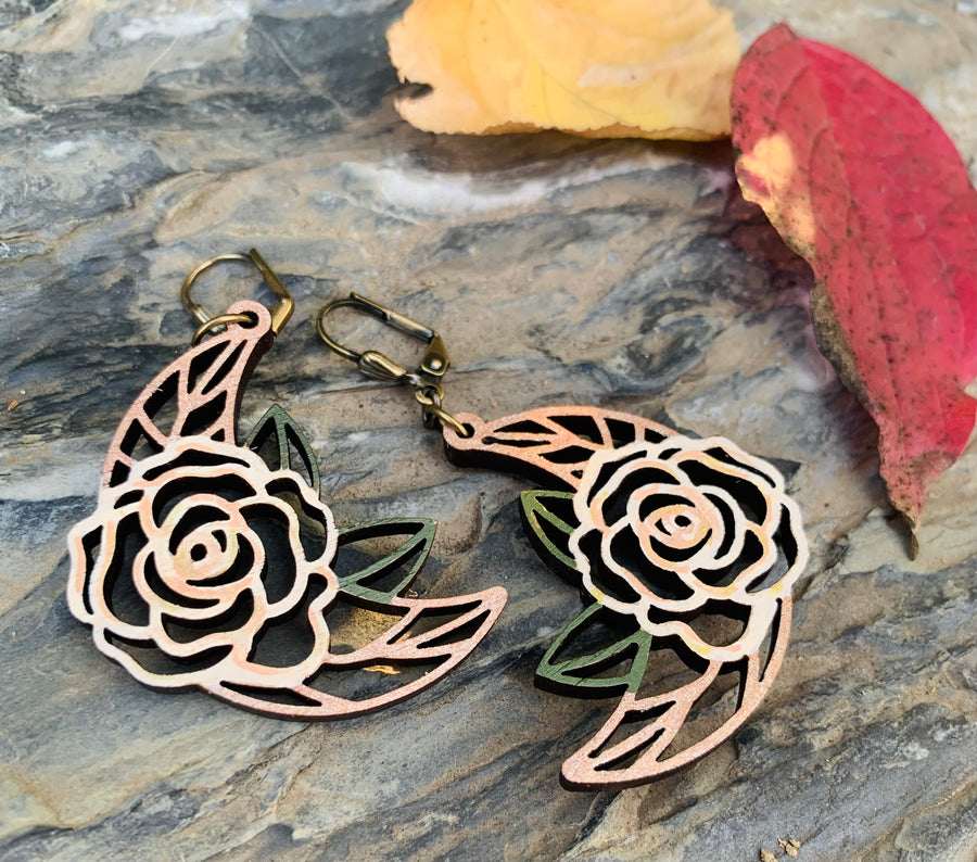 Neutral Floral Moon Earrings