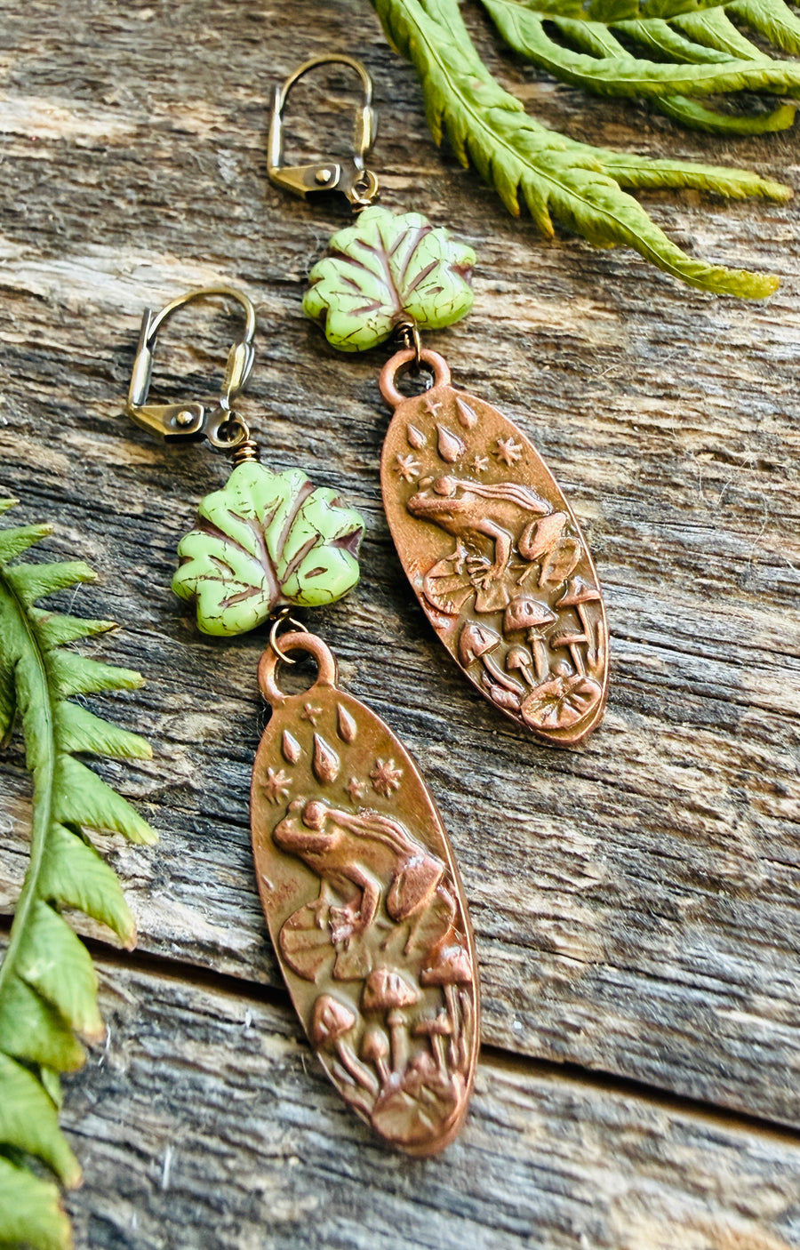 Copper Forest Frog Earrings