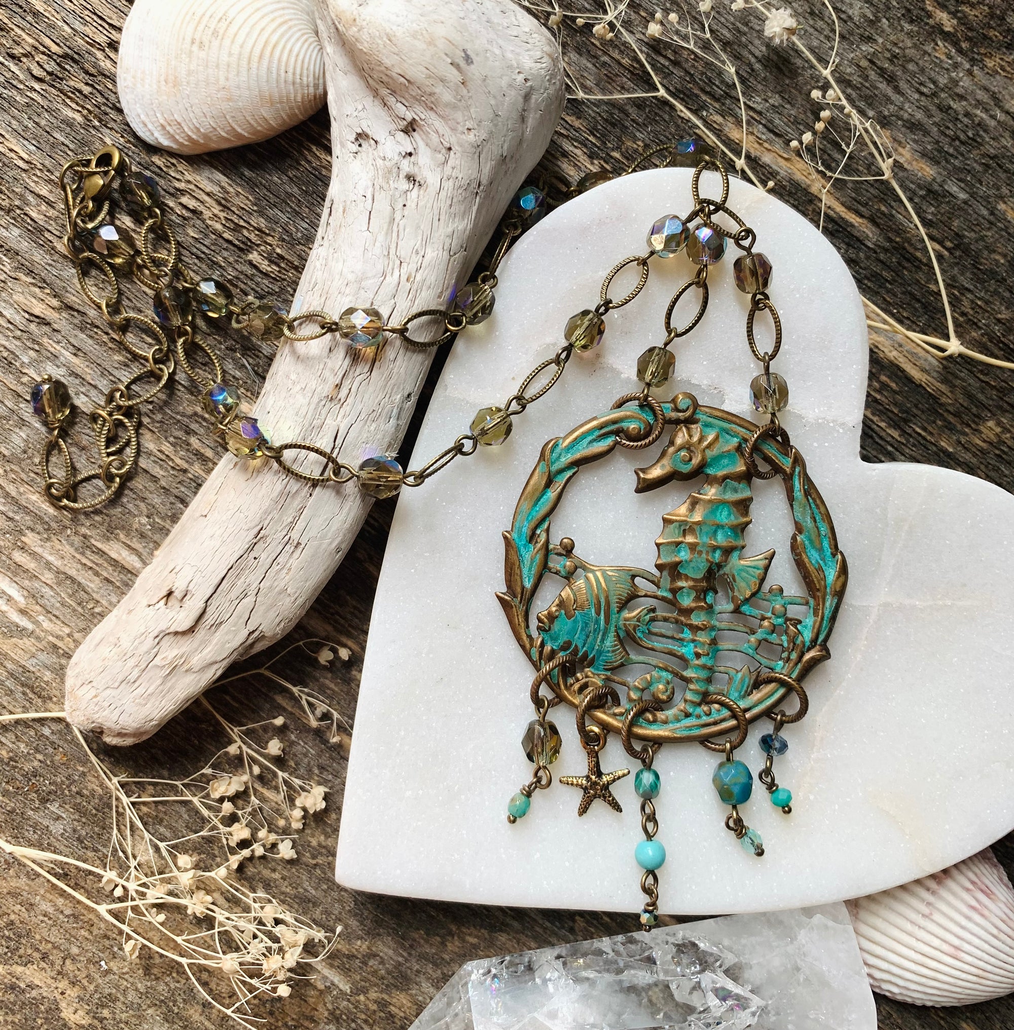 Natural Patina Seahorse Necklace