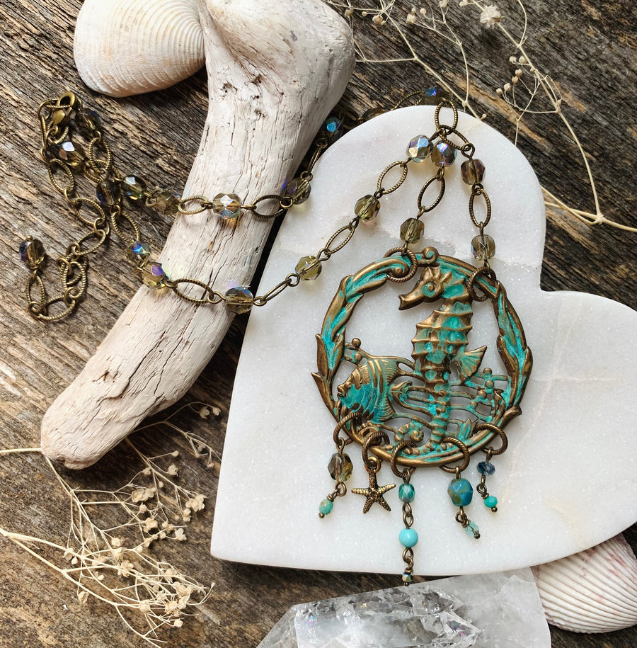 Natural Patina Seahorse Necklace