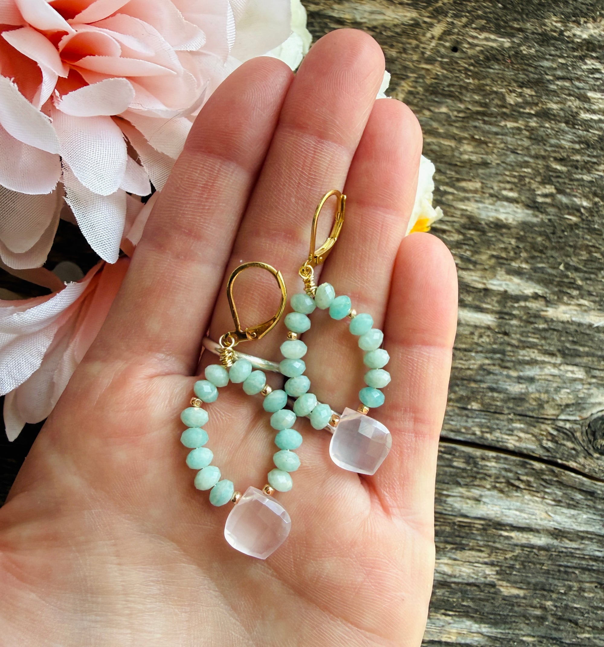 Saltwater Rose Gem Hoop Earrings