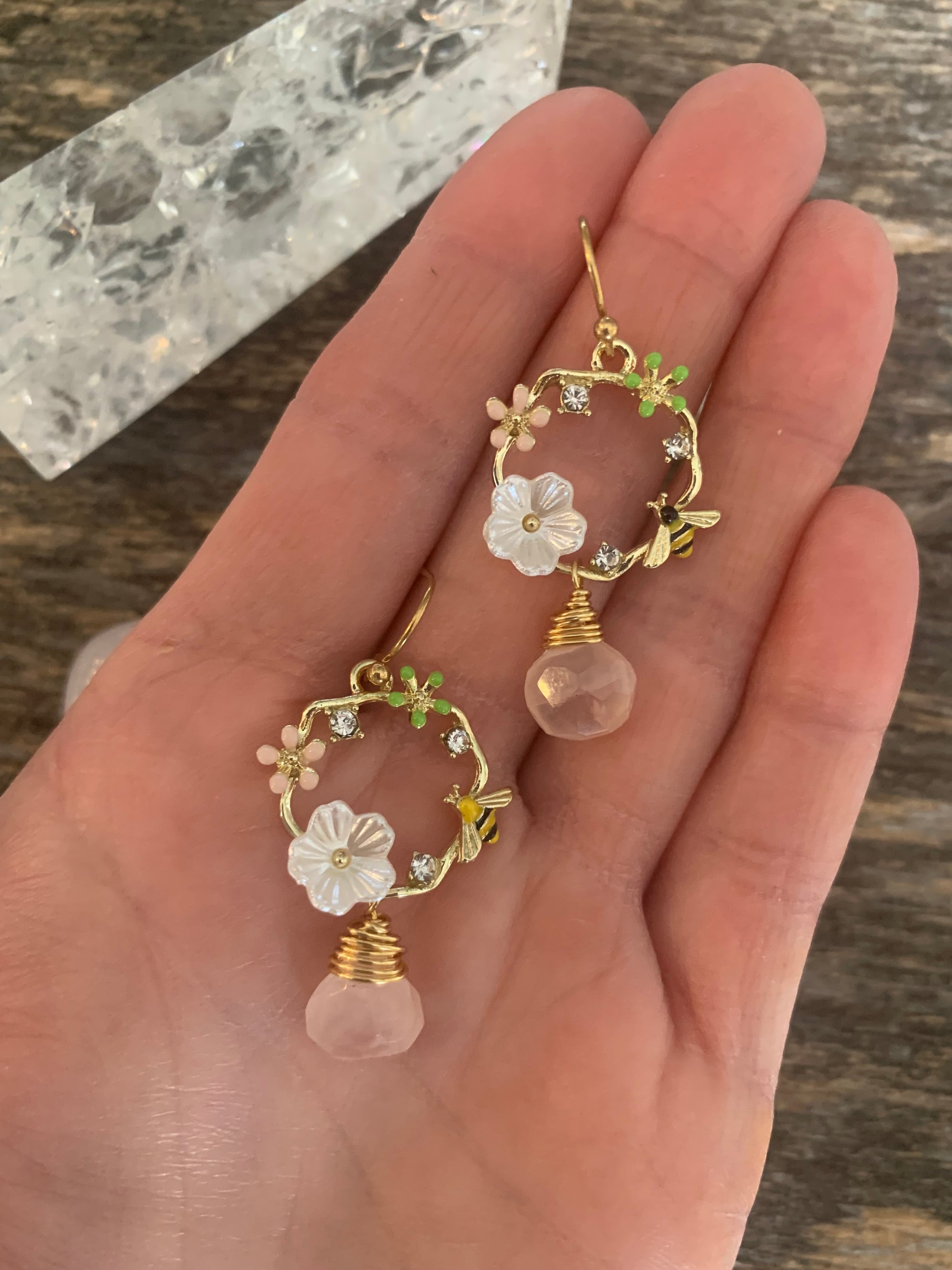 Rose Quartz Bee Garden Earrings