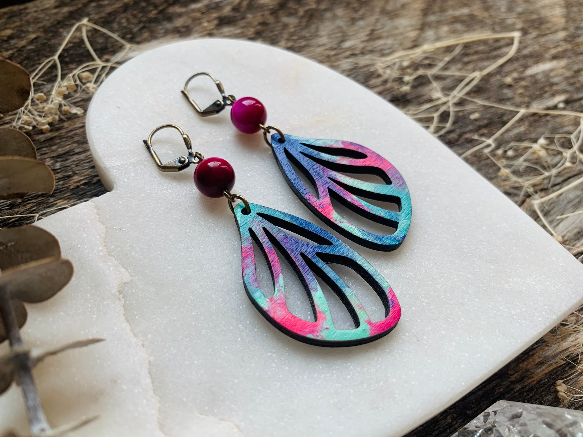Vibrant Watercolour Dragonfly Wing Earrings