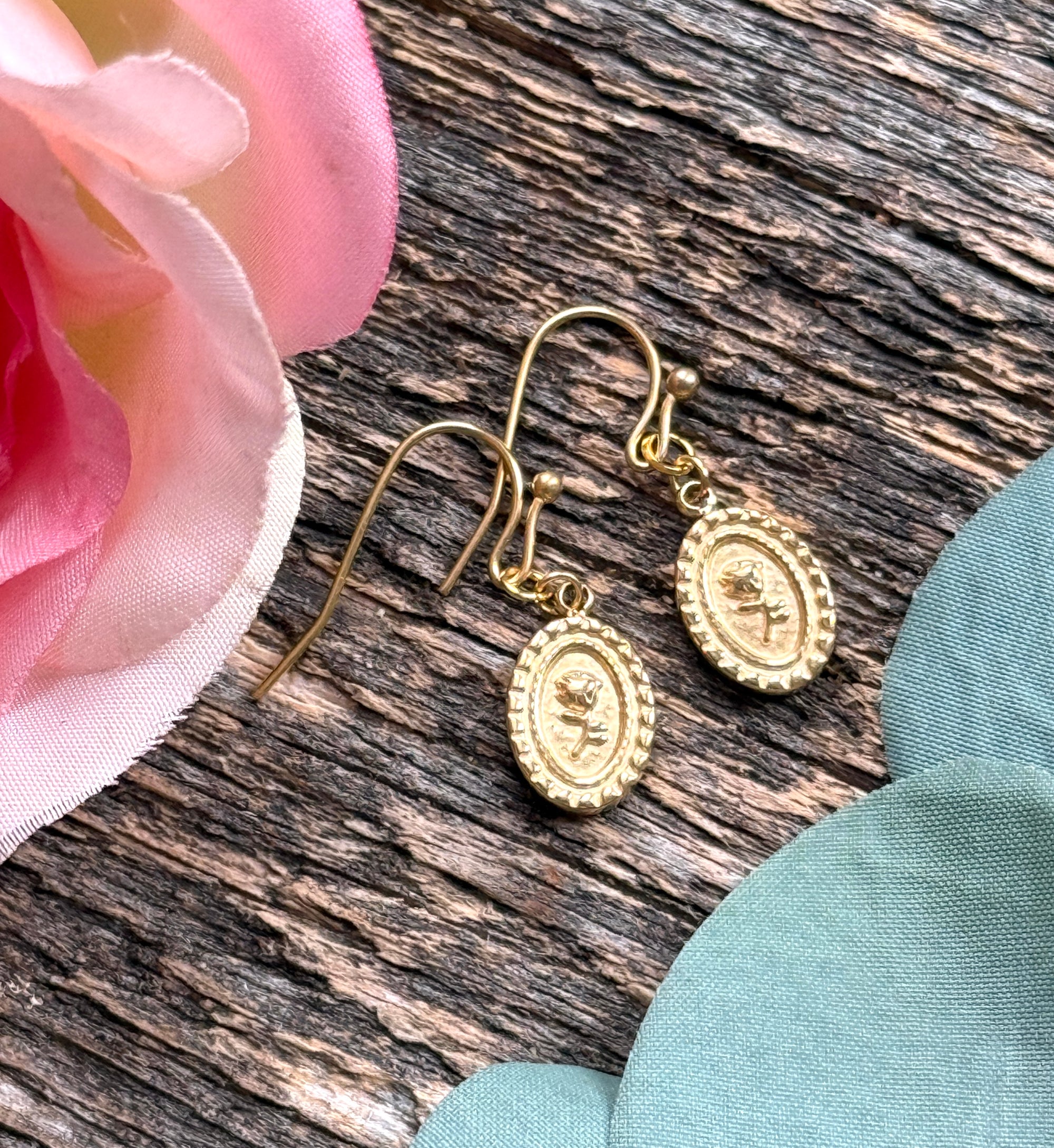 Golden Rose Cameo Earrings