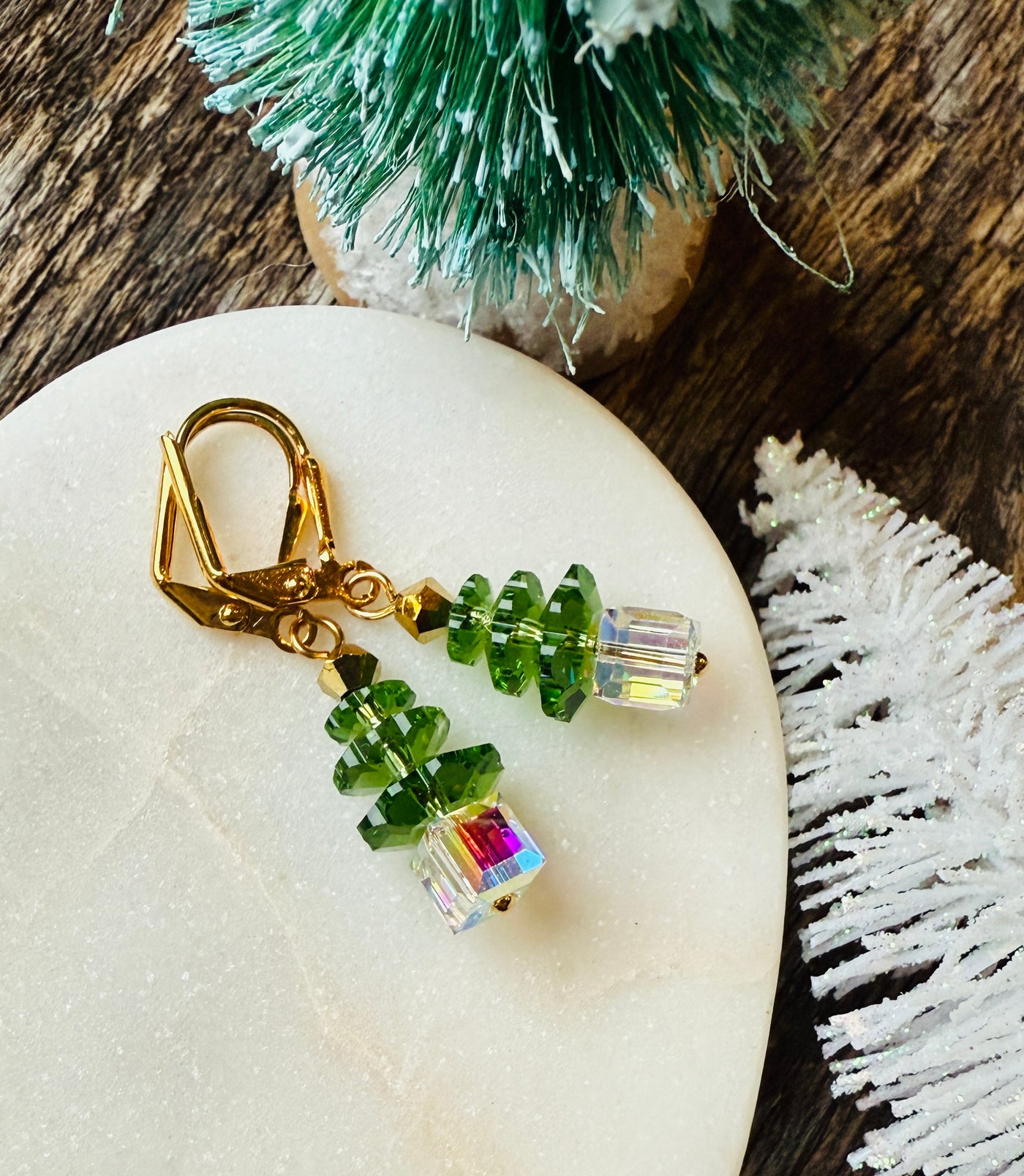Classic Green Crystal Christmas Tree Earrings