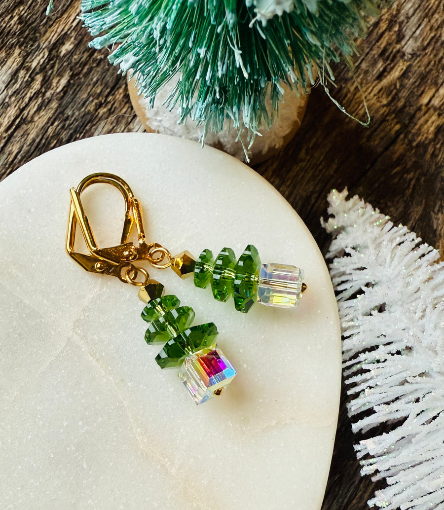 Classic Green Crystal Christmas Tree Earrings