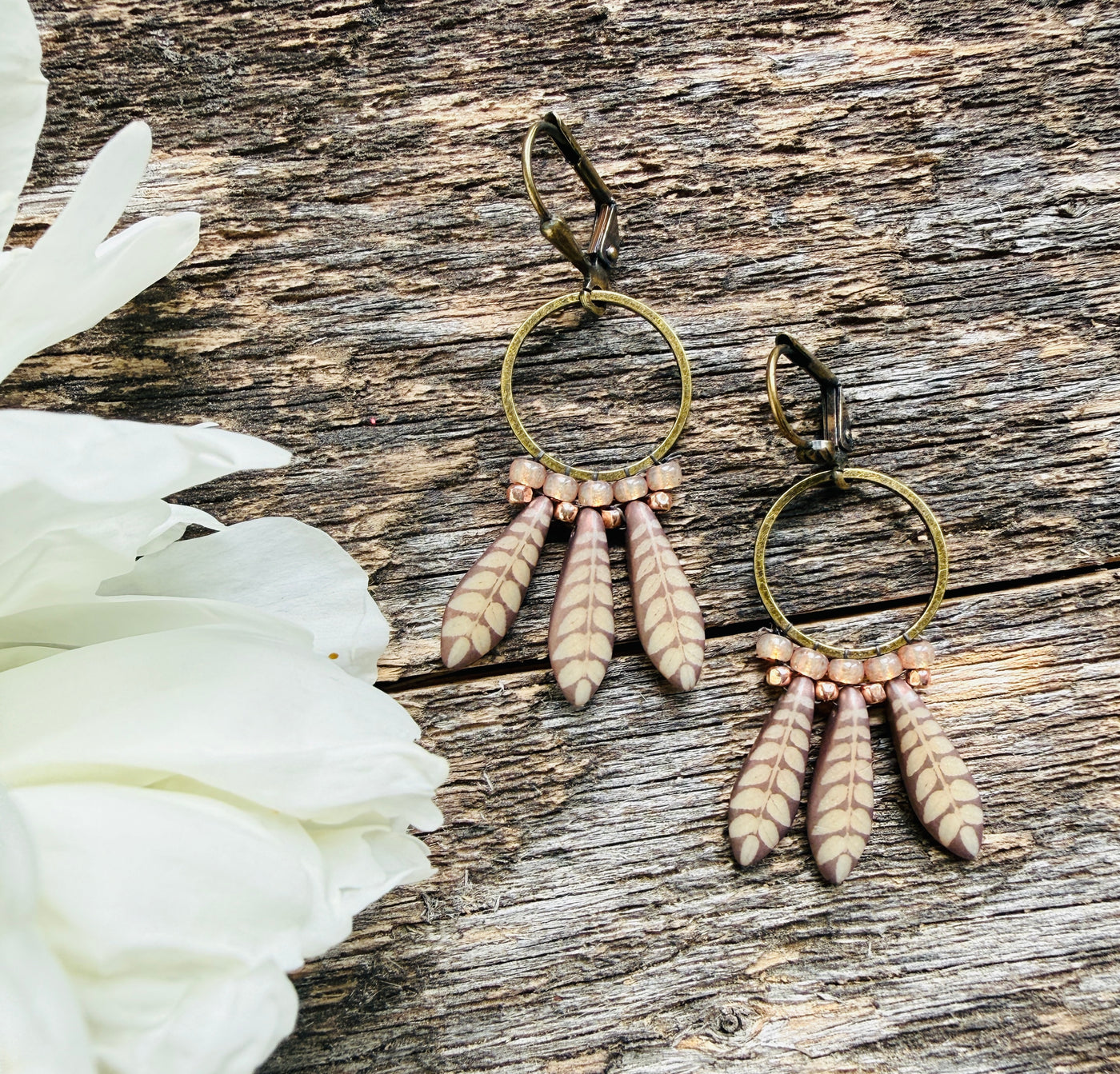 Tan Feather Petite Fringe Hoops
