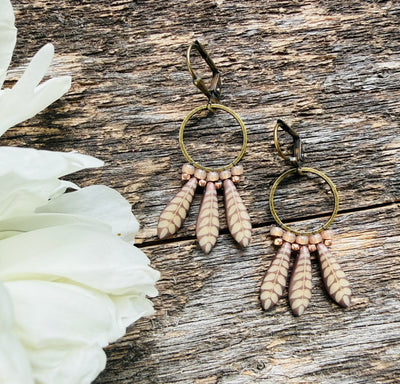 Tan Feather Petite Fringe Hoops