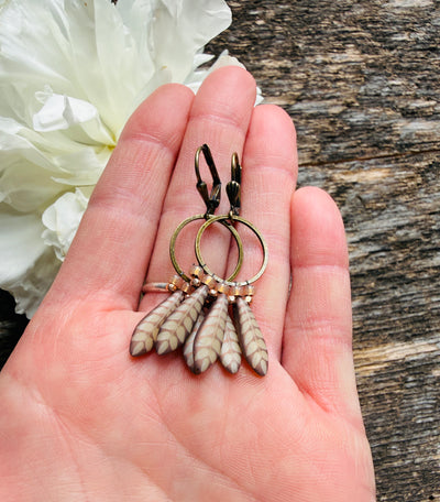Tan Feather Petite Fringe Hoops