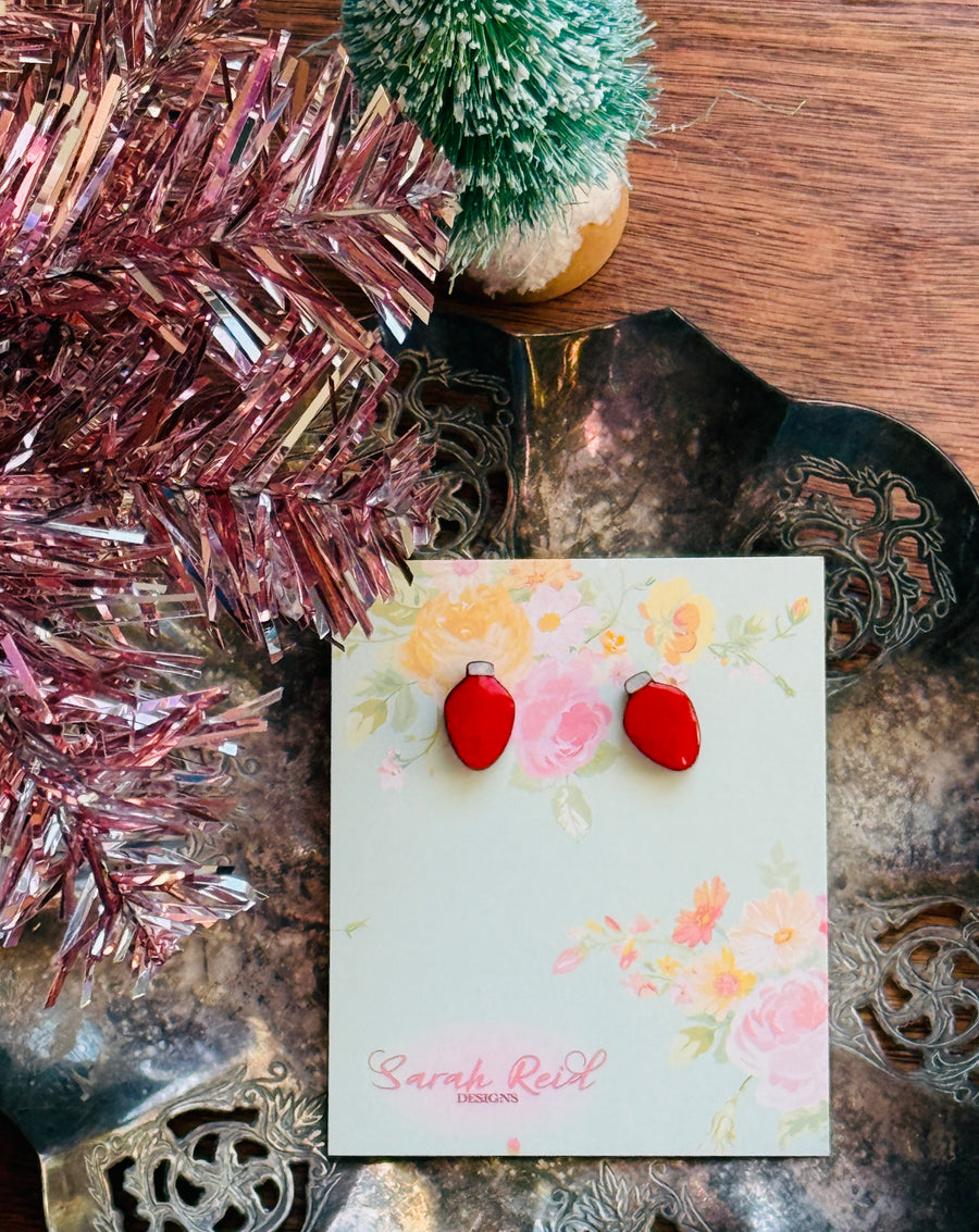 Red Christmas Light Bulb Stud Earrings