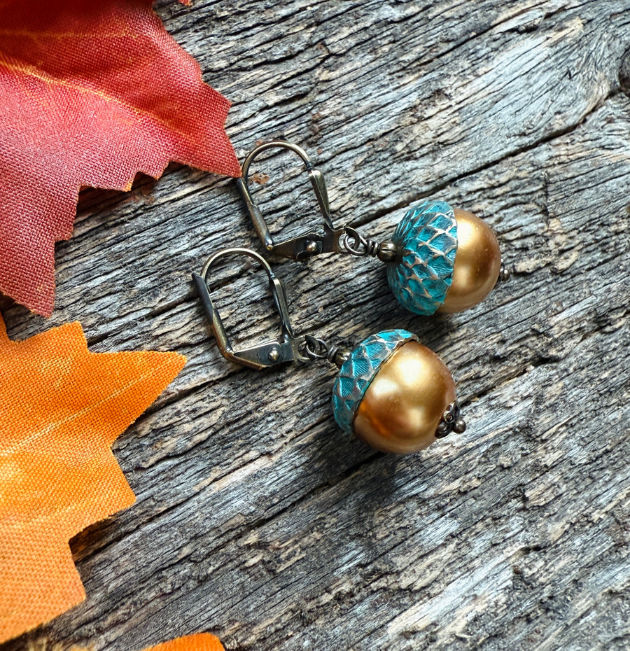 Copper Patina Acorn Earrings