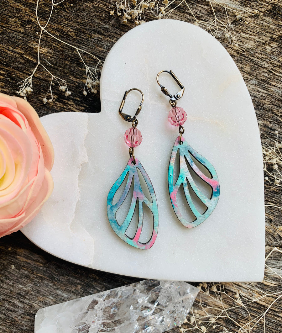 Pastel Watercolour Dragonfly Wing Earrings