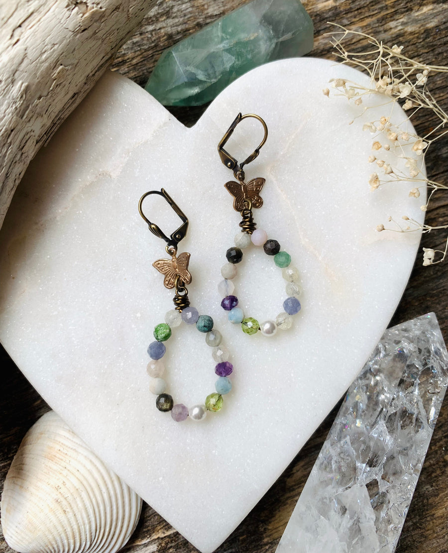 Gemstone Butterfly Earrings