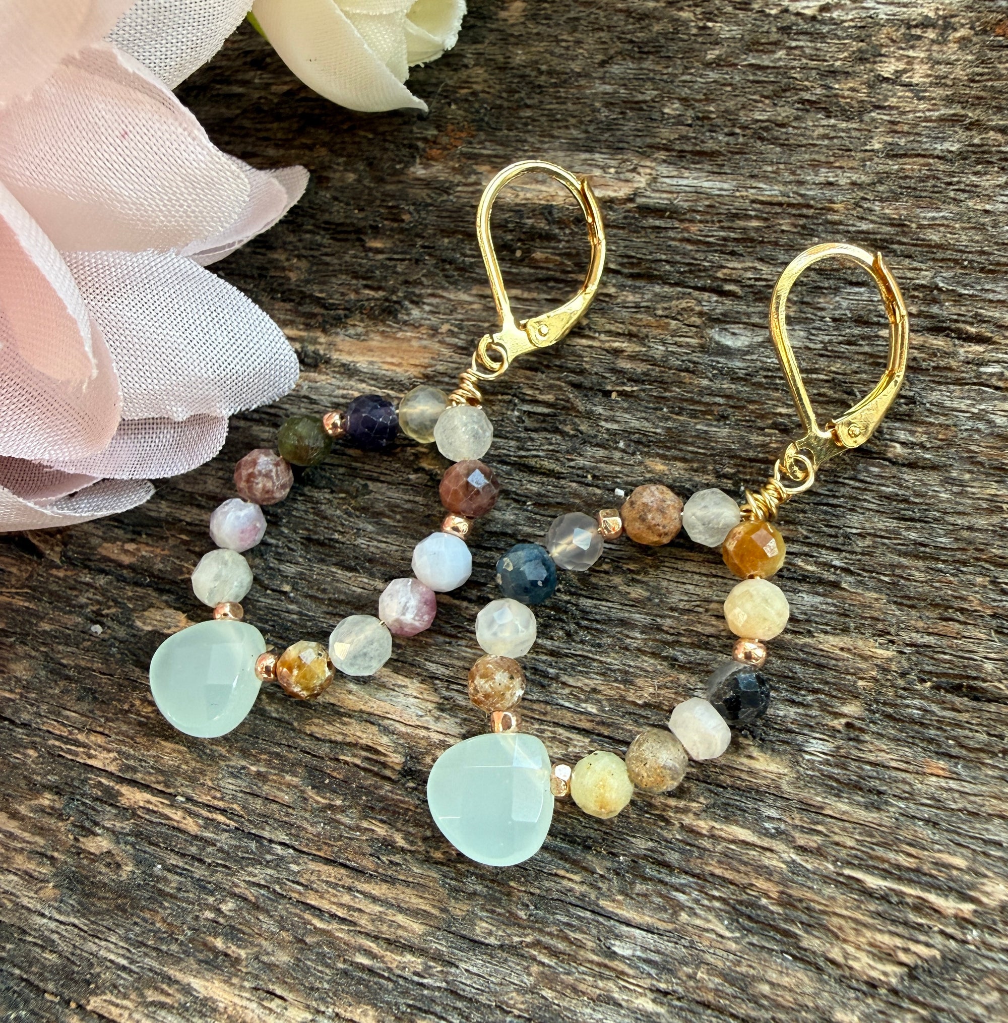 Chalcedony Gem Hoop Earrings