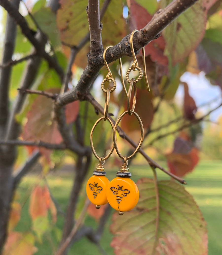 Golden Honey Bee Earrings
