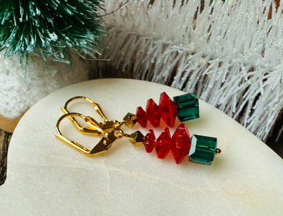 Crimson Crystal Christmas Tree Earrings