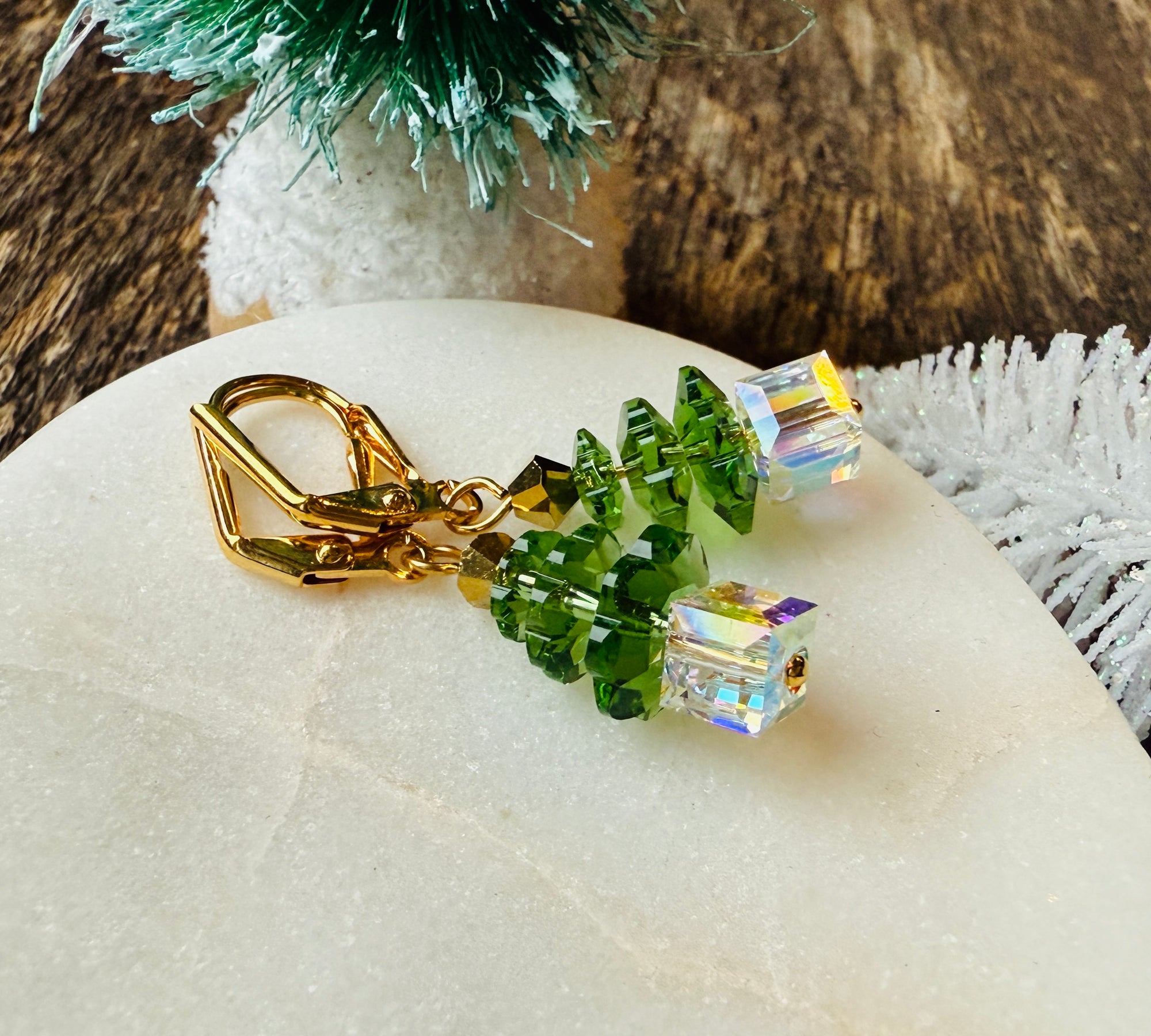 Classic Green Crystal Christmas Tree Earrings