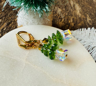 Classic Green Crystal Christmas Tree Earrings