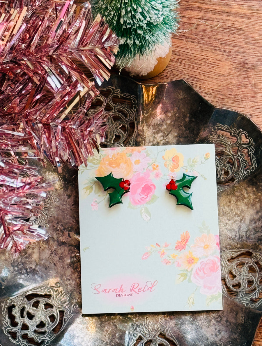 Winter Holly Stud Earrings
