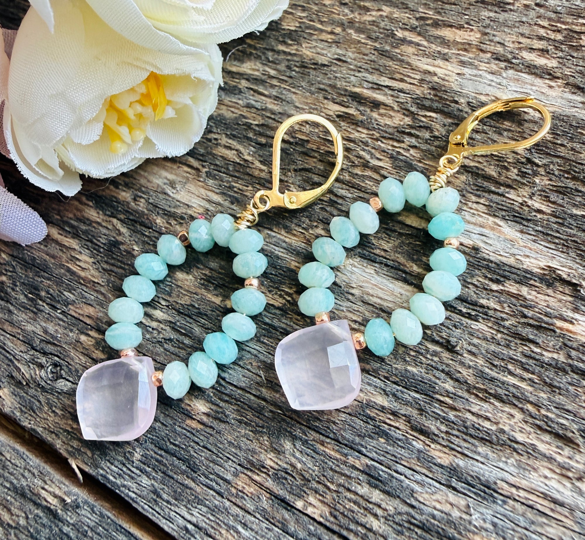 Saltwater Rose Gem Hoop Earrings