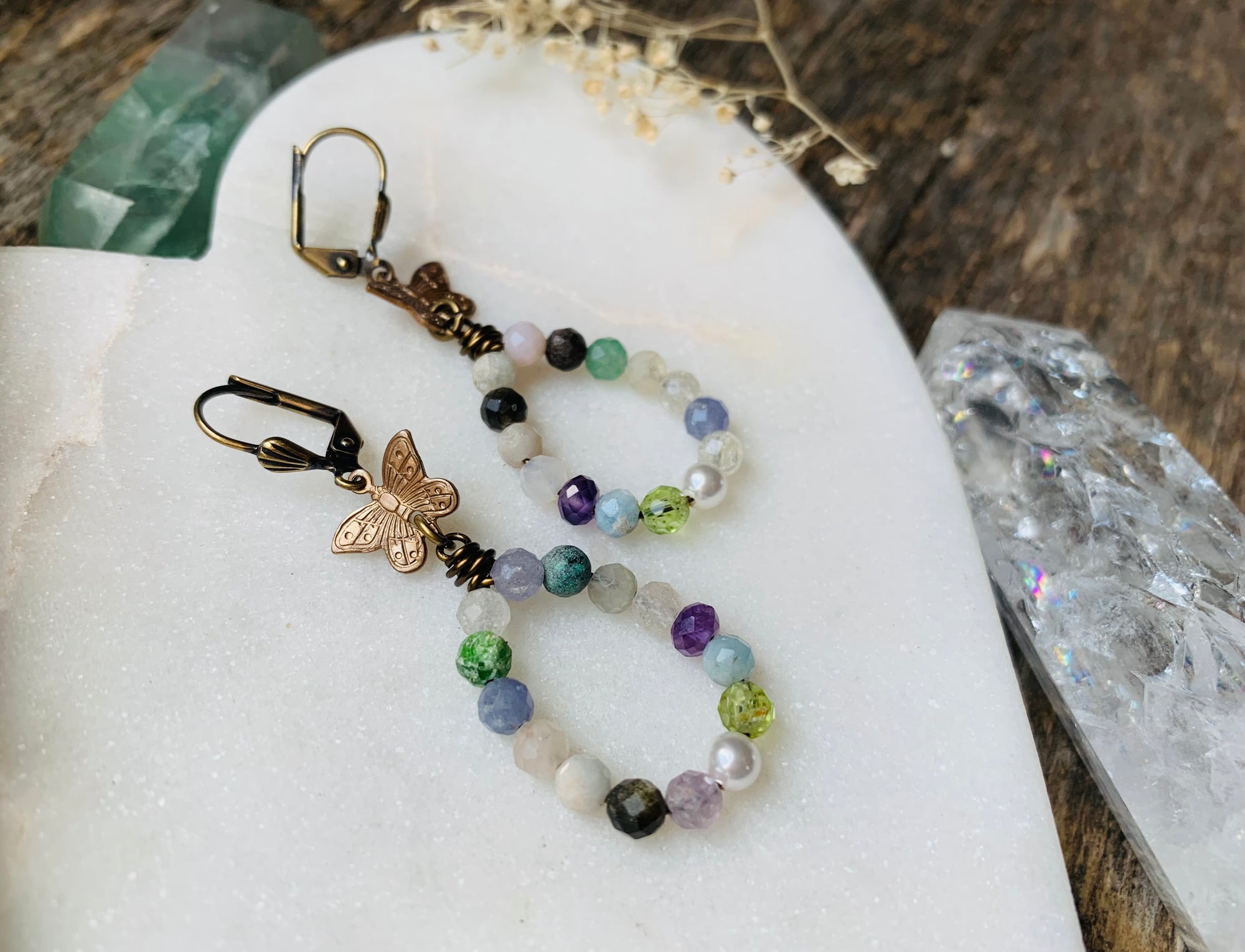 Gemstone Butterfly Earrings