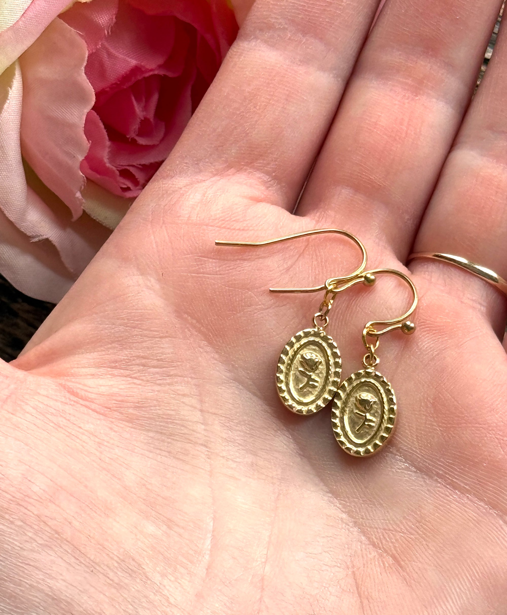 Golden Rose Cameo Earrings