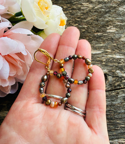 Autumn Gem & Pearl Hoop Earrings