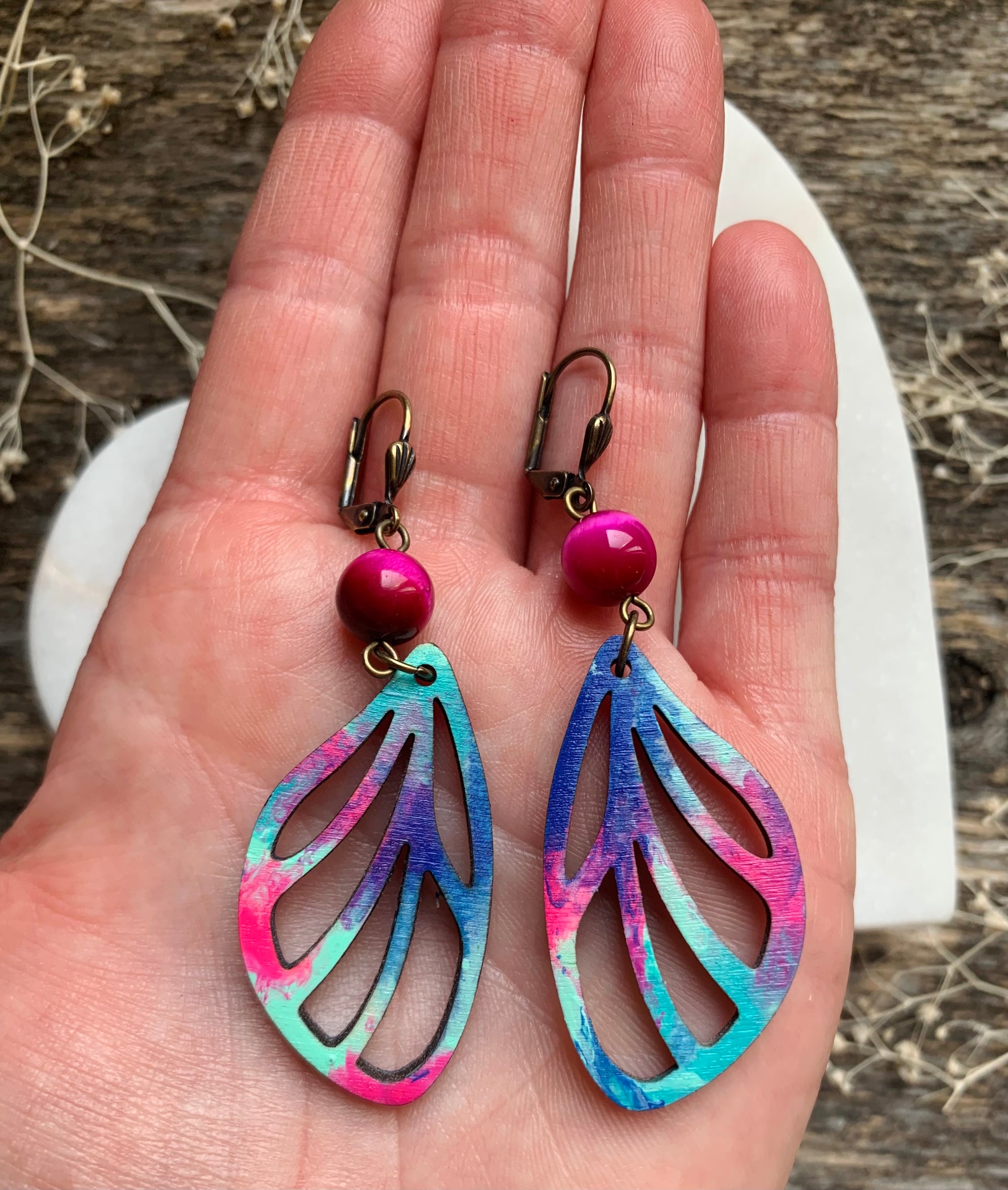 Vibrant Watercolour Dragonfly Wing Earrings