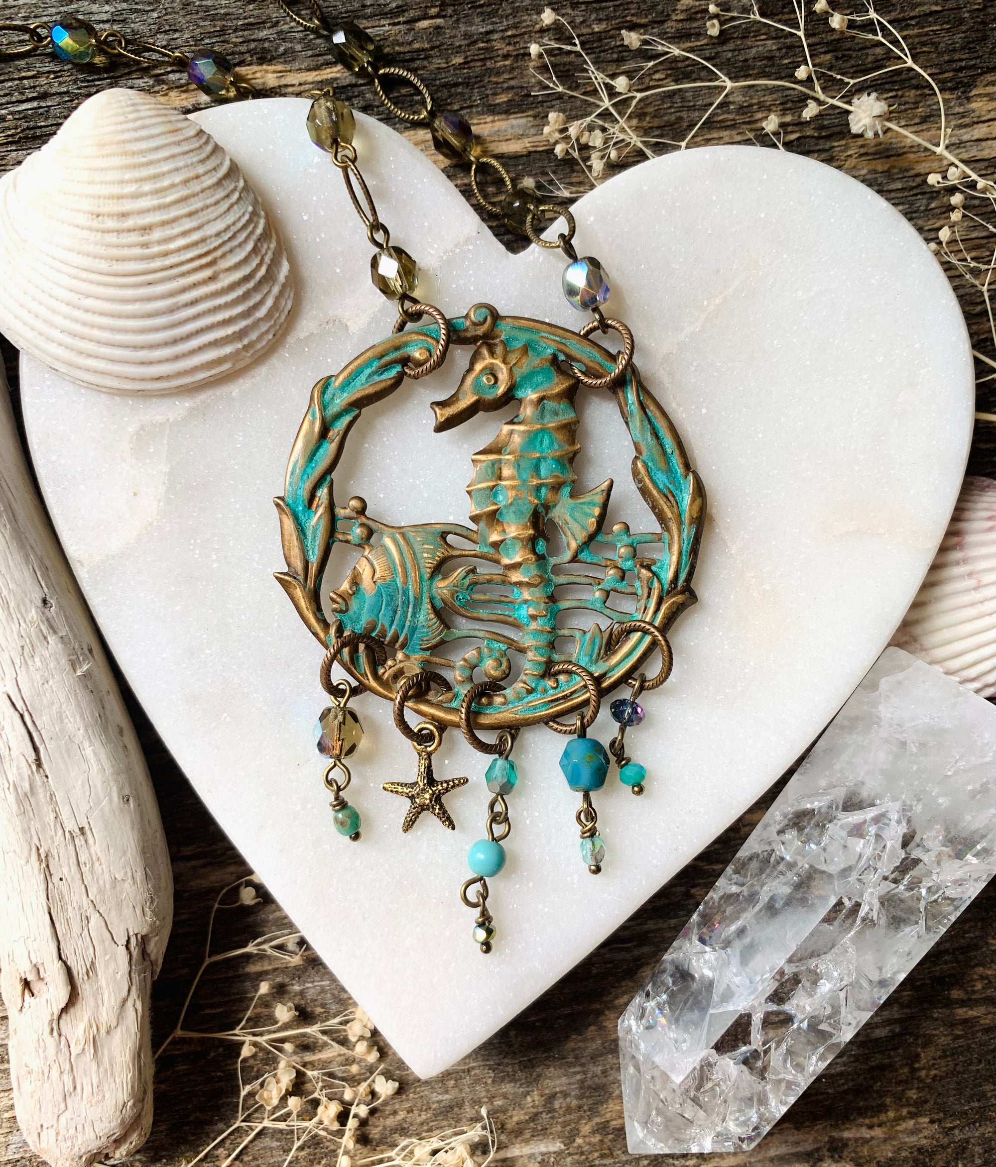 Natural Patina Seahorse Necklace