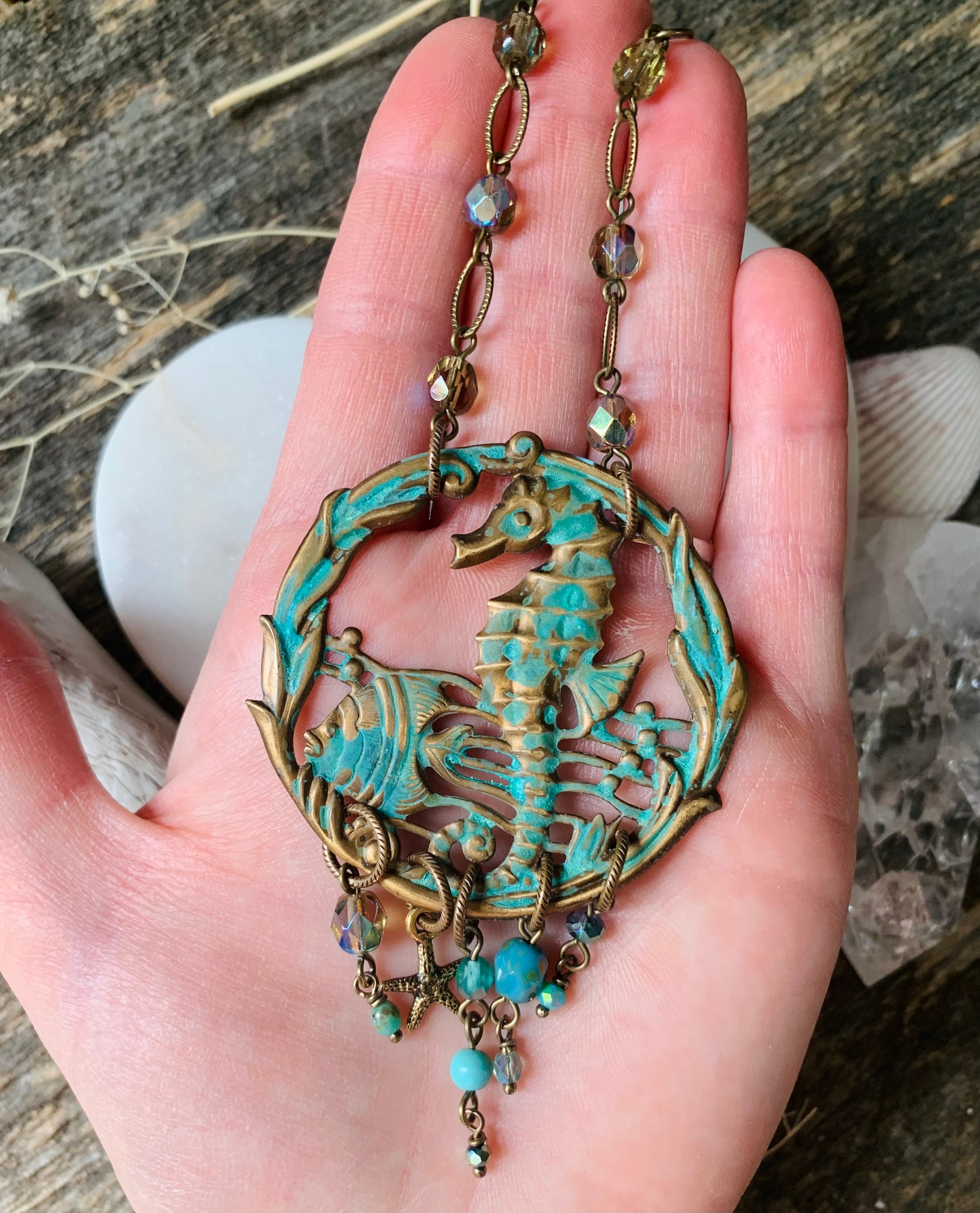 Natural Patina Seahorse Necklace
