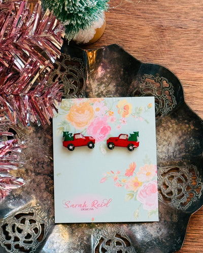 Red Truck Christmas Stud Earrings