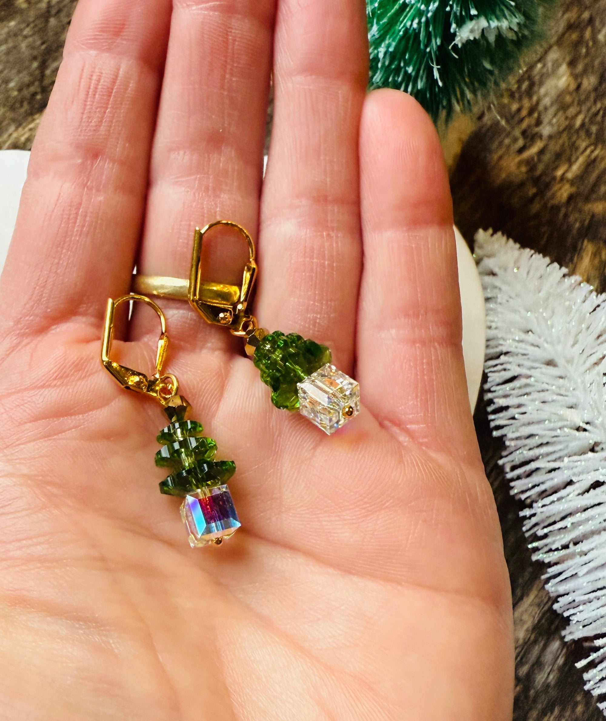 Classic Green Crystal Christmas Tree Earrings