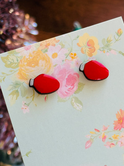Red Christmas Light Bulb Stud Earrings