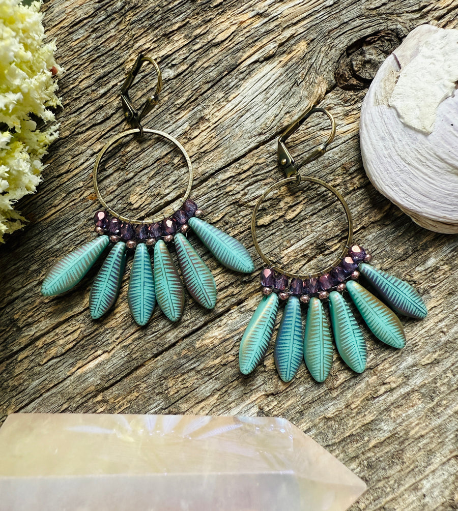 Turquoise Feather Fringe Hoops
