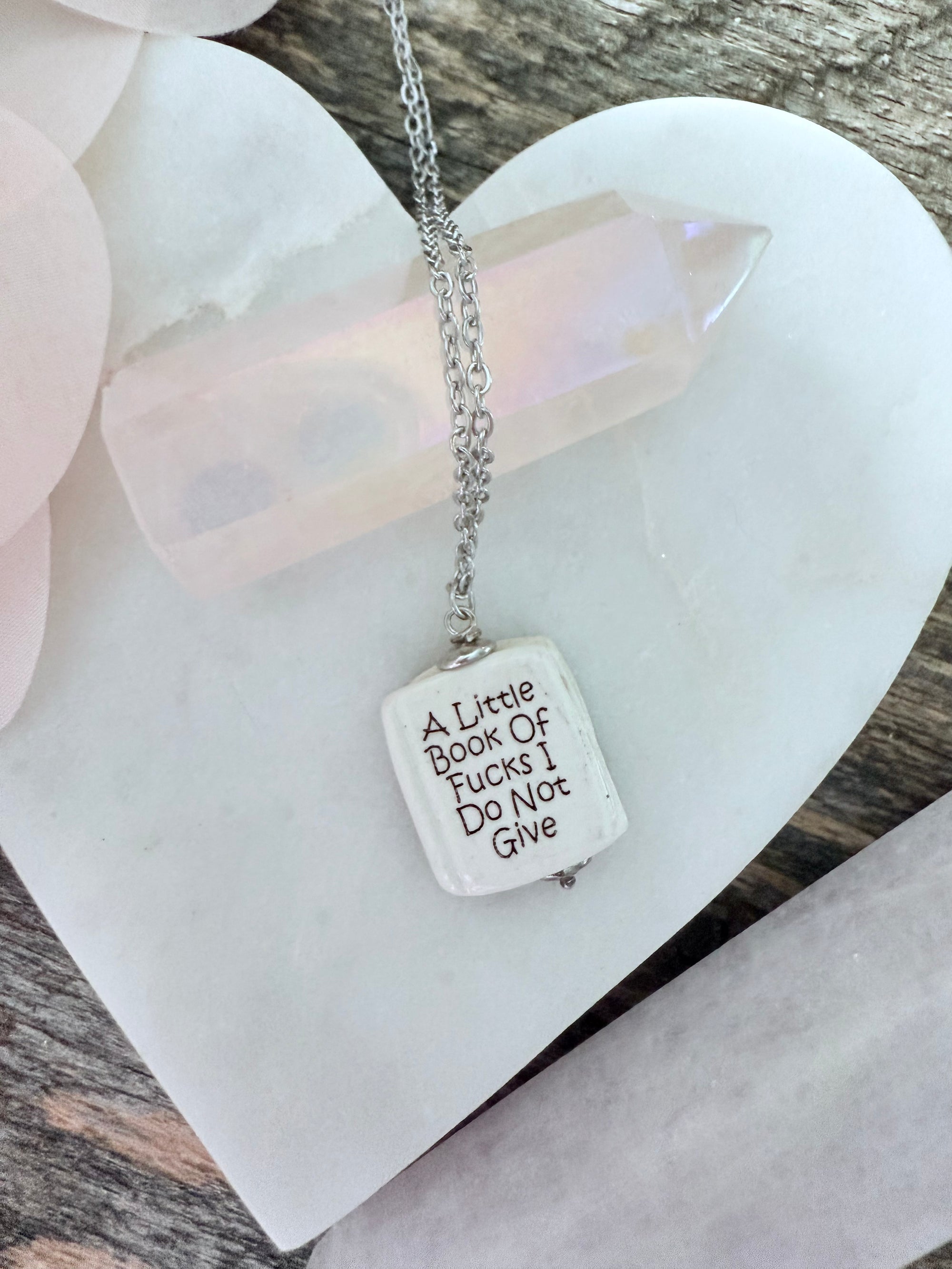 White & Blue Sweary Book Necklace